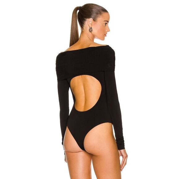Khaite Cibo Twisted Off The Shoulder Ruched Cut Out Back Bodysuit Black Size XS - Picture 10 of 10